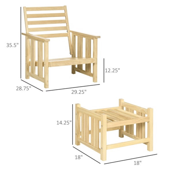 Natural Pine Wood Lounge Chair Set with Cushions