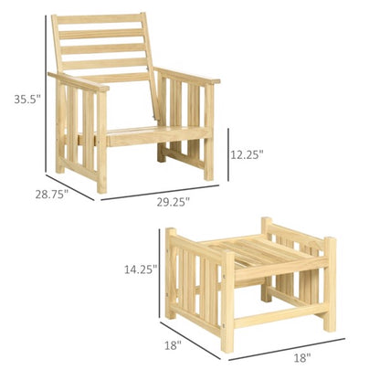 Natural Pine Wood Lounge Chair Set with Cushions