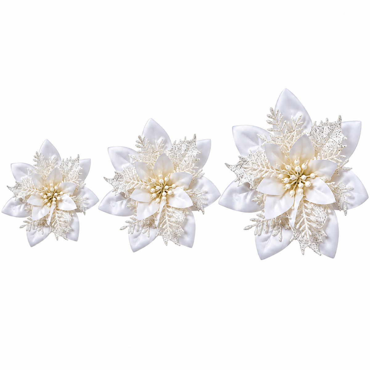 Home Collection Pack of 24 Glitter Christmas Poinsettia Flowers Clip-On Tree Ornaments