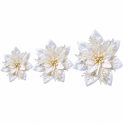 Home Collection Pack of 24 Glitter Christmas Poinsettia Flowers Clip-On Tree Ornaments