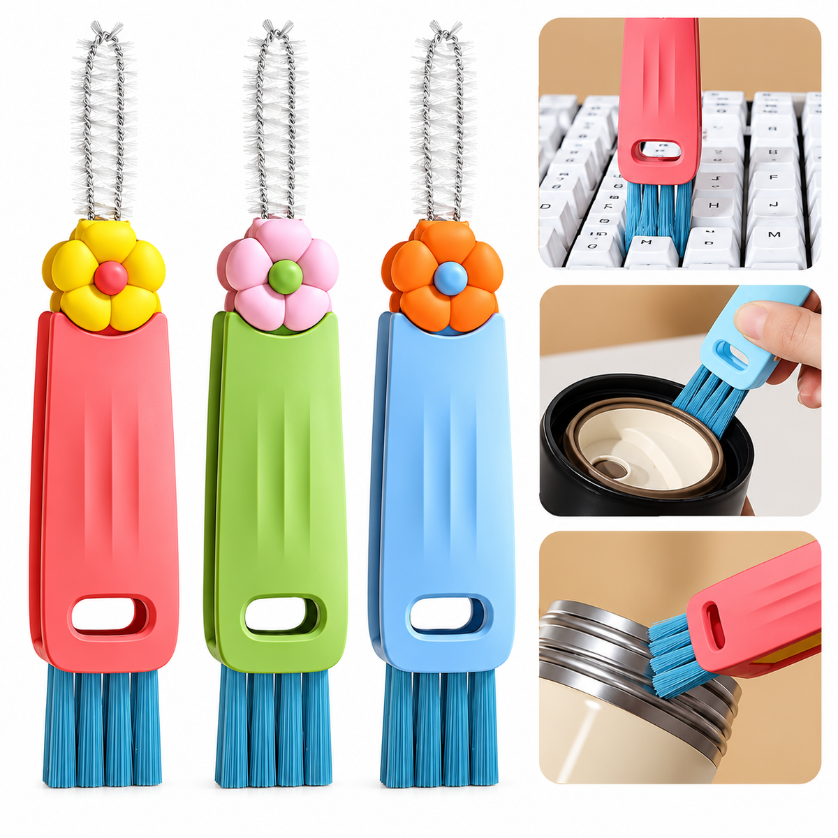 Home Collection Pack of 3in1 Bottle Cup Gap Cleaner Brush