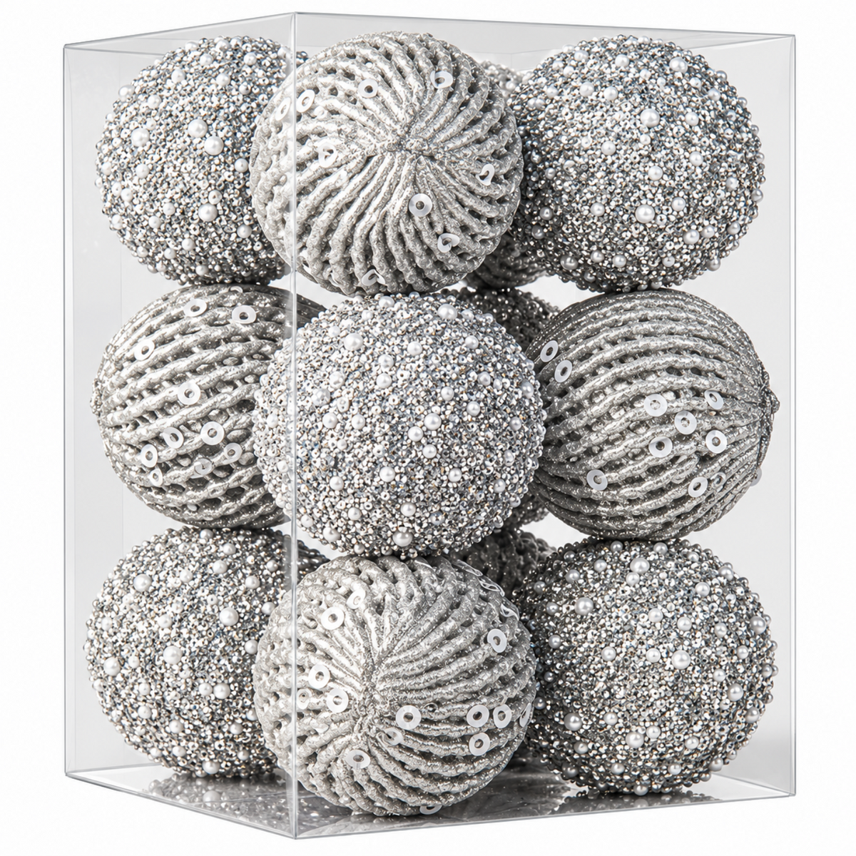 Home Collection Pack of 12 Sparkly Sequin Christmas Ball Ornaments 3.15 Inch Shatterproof Tree Decorations