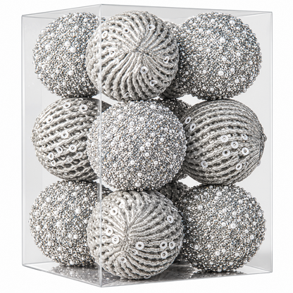 Home Collection Pack of 12 Sparkly Sequin Christmas Ball Ornaments 3.15 Inch Shatterproof Tree Decorations