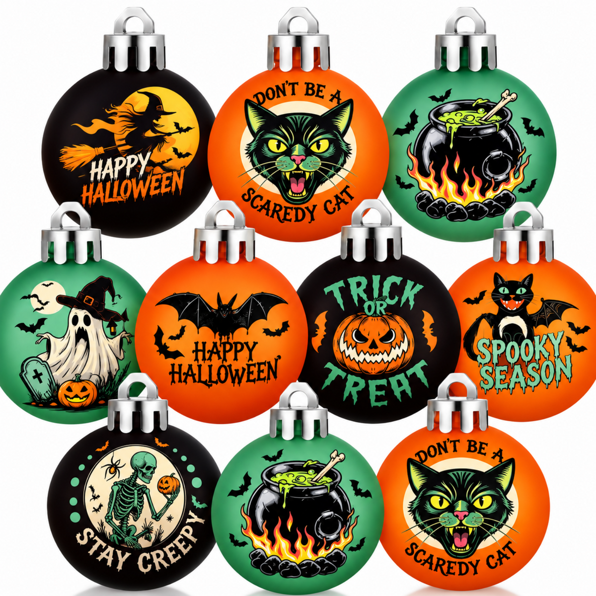 Home Collection Pack of 40 Mini Halloween Ball Ornaments Gothic Hanging Tree Decorations with Pumpkin Ghost Bat and Witch Designs 1.2 Inch