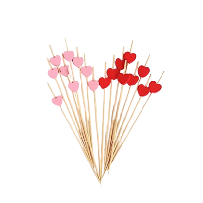 Home Collection 100 Natural Bamboo Skewers with Pink & Red Heart Tops