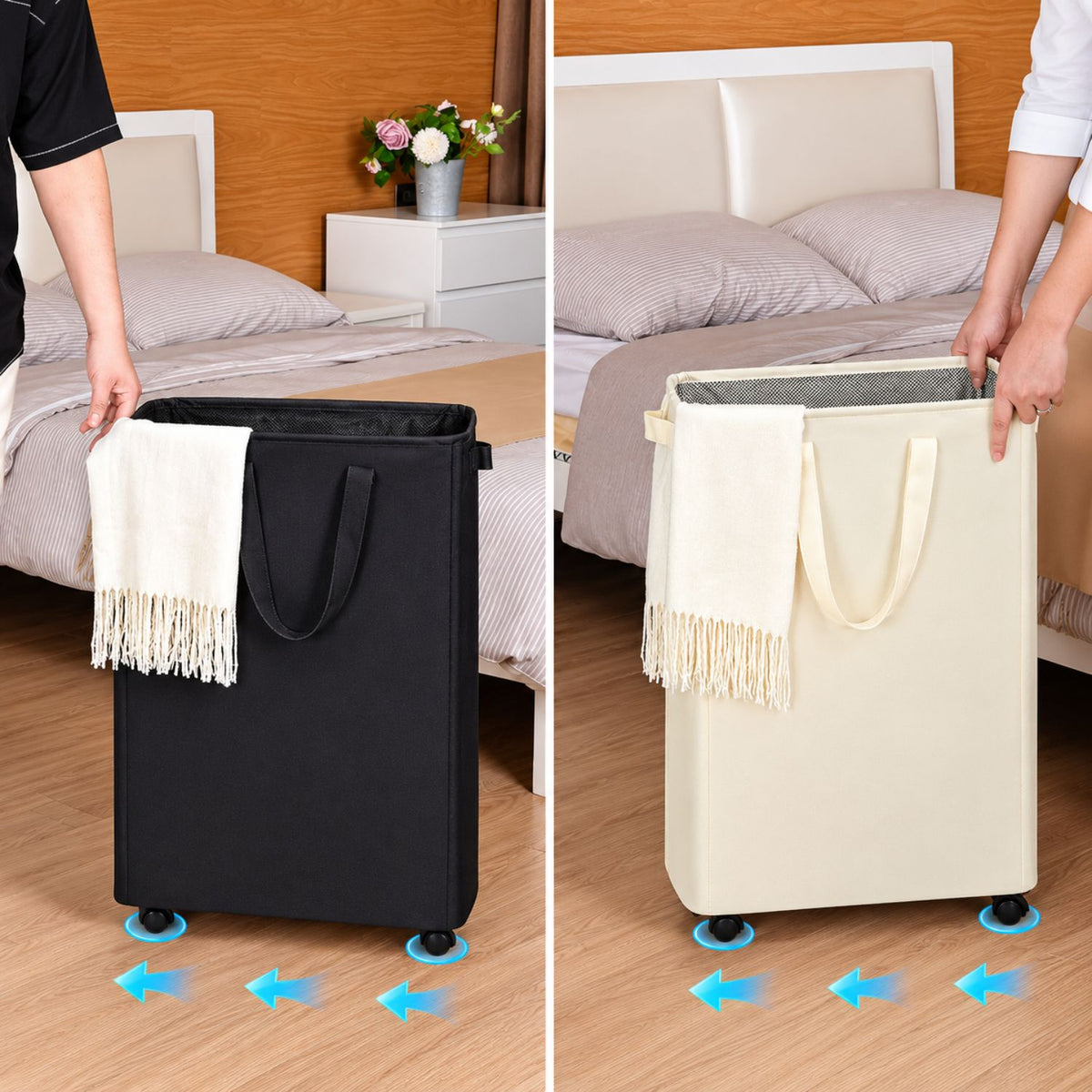 Home Collection 75L Slim Rolling Laundry Hamper with Wheels for Clothes