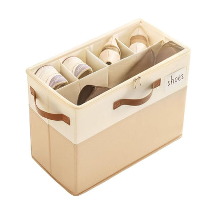 Home Collection Fabric Shoe Organizer Box with Adjustable Dividers and Clear Cover