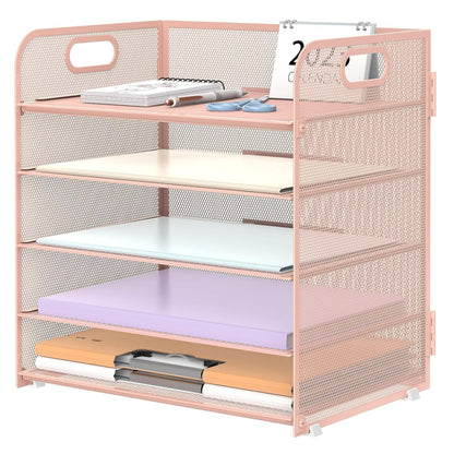 Home Collection 5 Tier Mesh Paper Organizer Letter Tray with Handle Desk File Holder