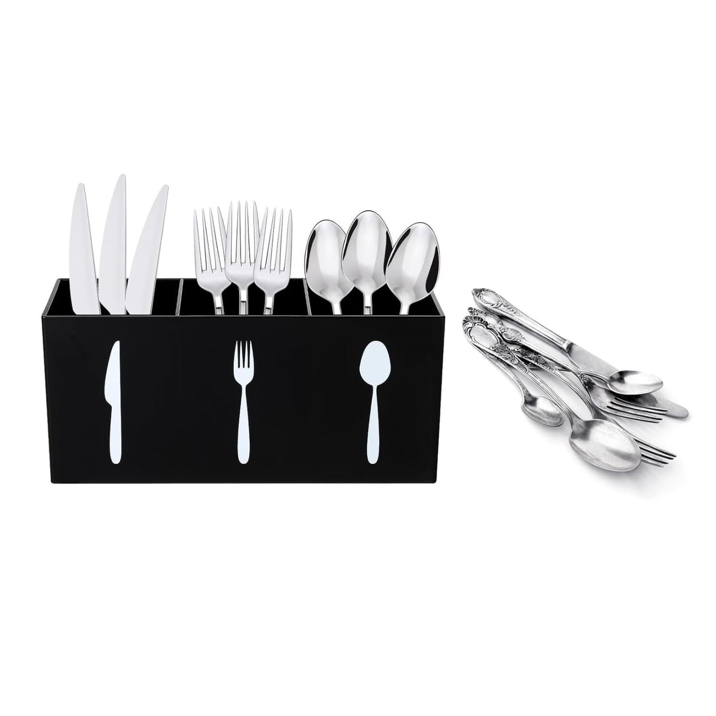 Home Collection Acrylic Cutlery Storage Organizer Bin 3 Section Silverware Caddy