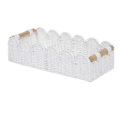 Home Collection Scalloped Edge Toilet Paper Storage Basket Paper Rope Organizer with Wooden Handles