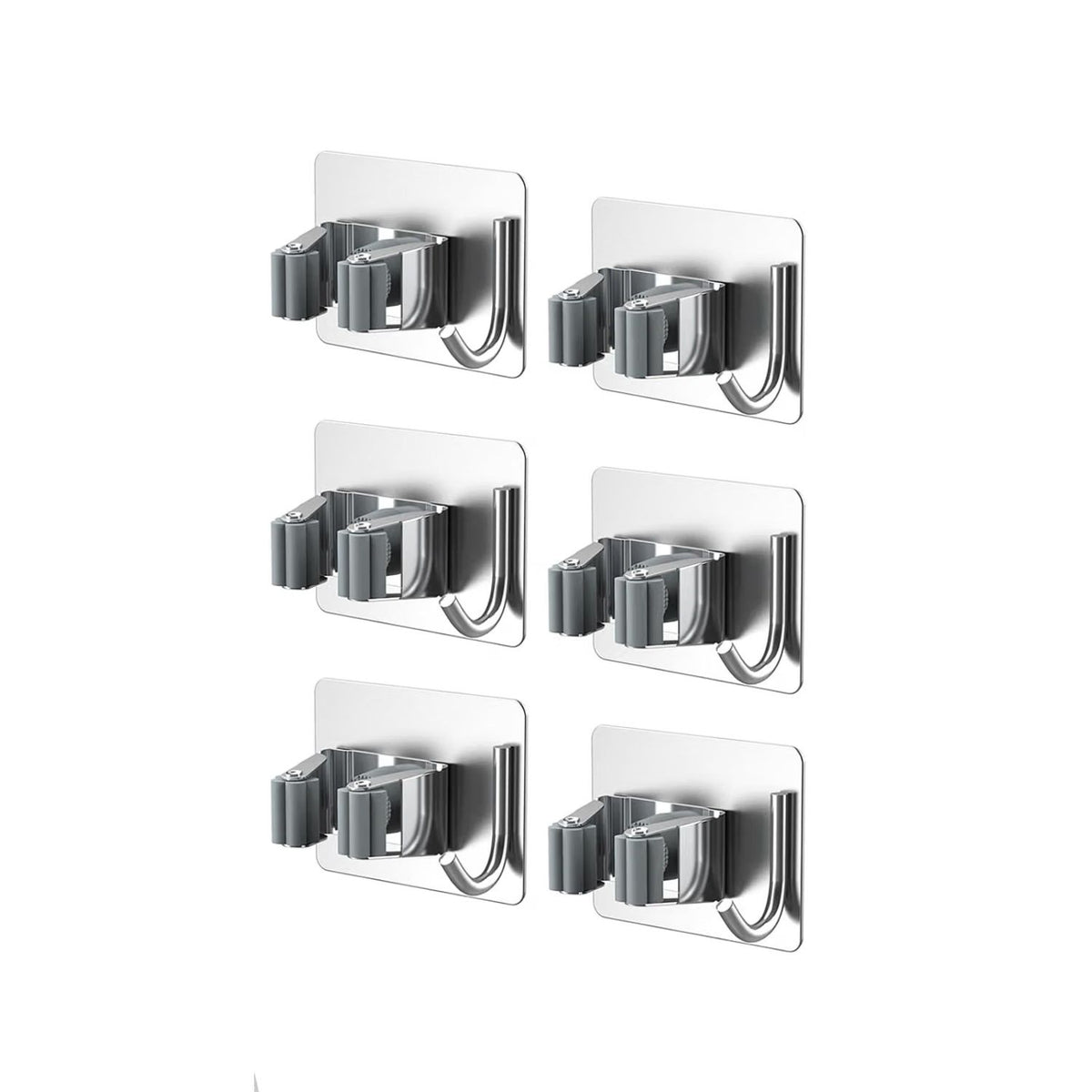 Home Collection Stainless Steel Wall Mounted Mop and Broom Holder with Hooks
