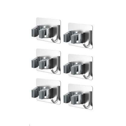 Home Collection Stainless Steel Wall Mounted Mop and Broom Holder with Hooks