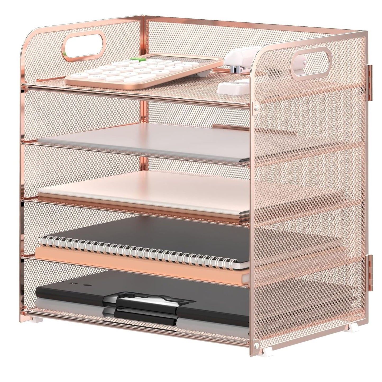 Home Collection 5 Tier Mesh Paper Organizer Letter Tray with Handle Desk File Holder