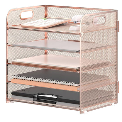 Home Collection 5 Tier Mesh Paper Organizer Letter Tray with Handle Desk File Holder