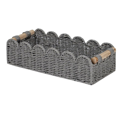Home Collection Scalloped Edge Toilet Paper Storage Basket Paper Rope Organizer with Wooden Handles