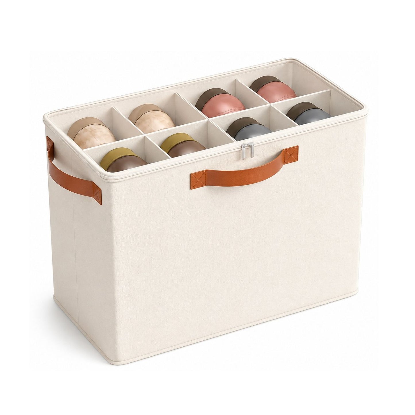Home Collection Fabric Shoe Organizer Box with Adjustable Dividers and Clear Cover