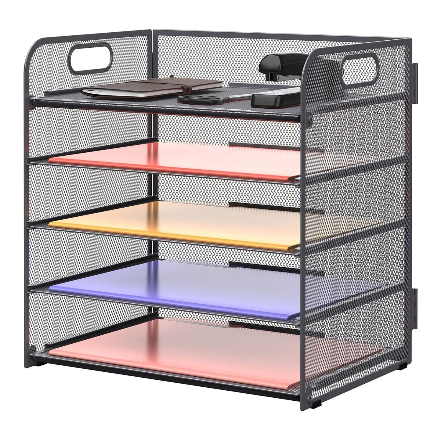 Home Collection 5 Tier Mesh Paper Organizer Letter Tray with Handle Desk File Holder
