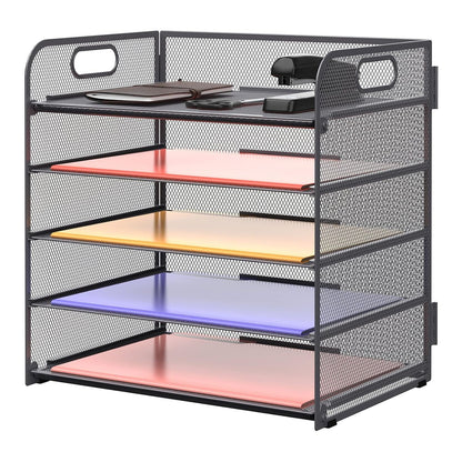 Home Collection 5 Tier Mesh Paper Organizer Letter Tray with Handle Desk File Holder