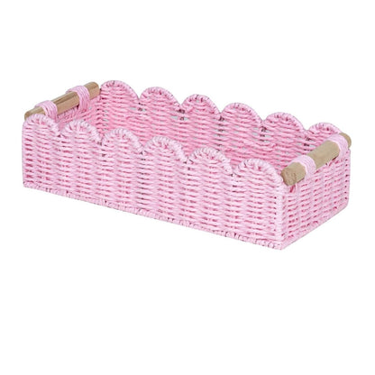 Home Collection Scalloped Edge Toilet Paper Storage Basket Paper Rope Organizer with Wooden Handles