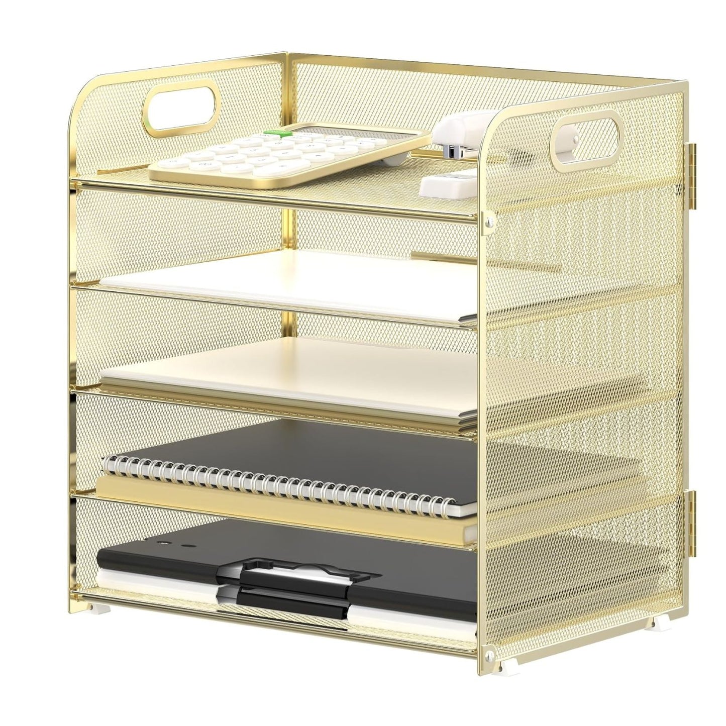 Home Collection 5 Tier Mesh Paper Organizer Letter Tray with Handle Desk File Holder