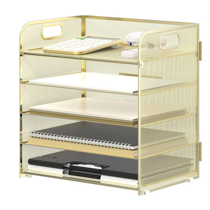Home Collection 5 Tier Mesh Paper Organizer Letter Tray with Handle Desk File Holder