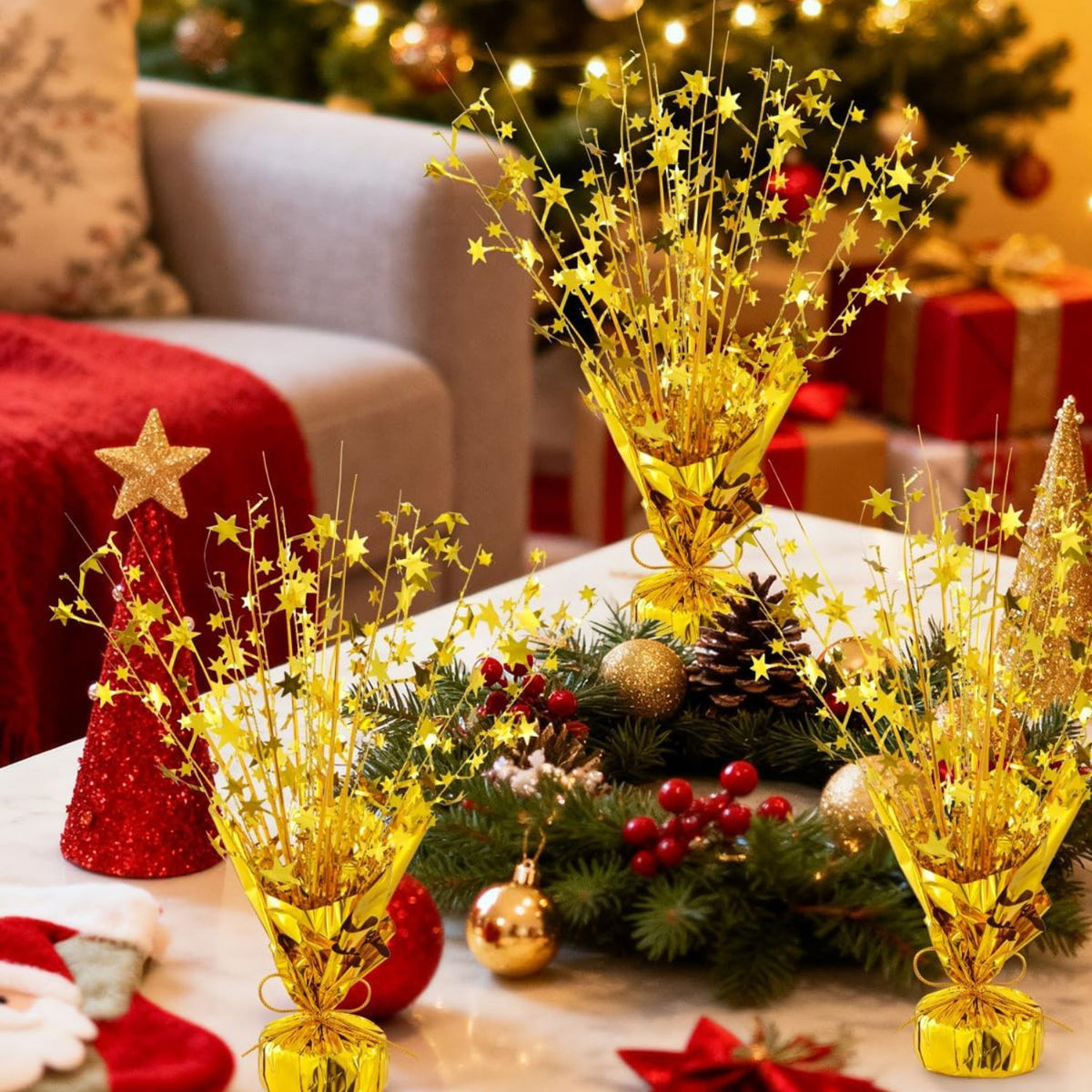 Home Collection 6 Pack Gold Metallic Star Foil Spray Centerpieces