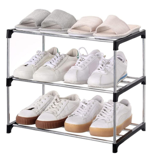 Home Collection 3-Tier Stackable Small Shoe Rack Black