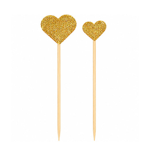 Home Collection 24Pack Gold Glitter Heart Cupcake Toppers