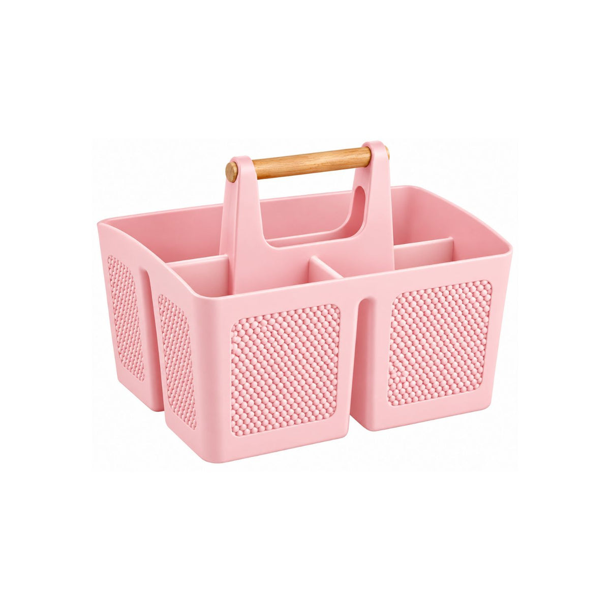 Home Collection 3-Compartment Portable Shower Caddy with Wooden Handle