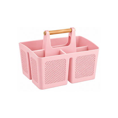 Home Collection 3-Compartment Portable Shower Caddy with Wooden Handle
