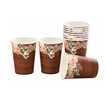 Home Collection Pack of 24 Brown Rustic Wood Print Paper Cups