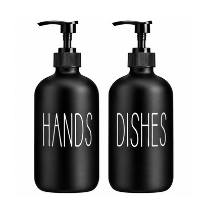 Home Collection Pack of 2 Glass Soap Dispenser Kitchen Sink Dish and Hand Soap Pump Bottles 16 oz