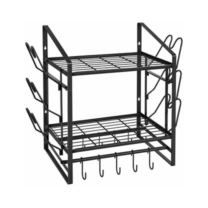 Home Collection 2Tier Wall Mounted Pot Rack with Hooks and Pot Lid Holders