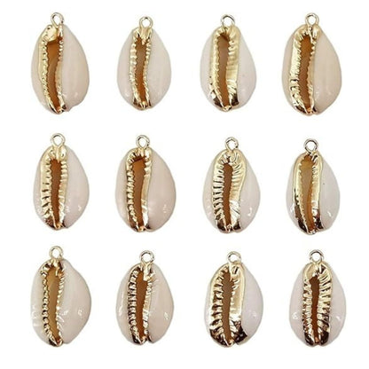 Home Collection 12PCS Golden Natural Cowrie Sea Shell Pendants