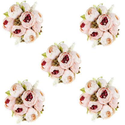 Home Collection Artificial Peony Silk Flower Bouquet Peach