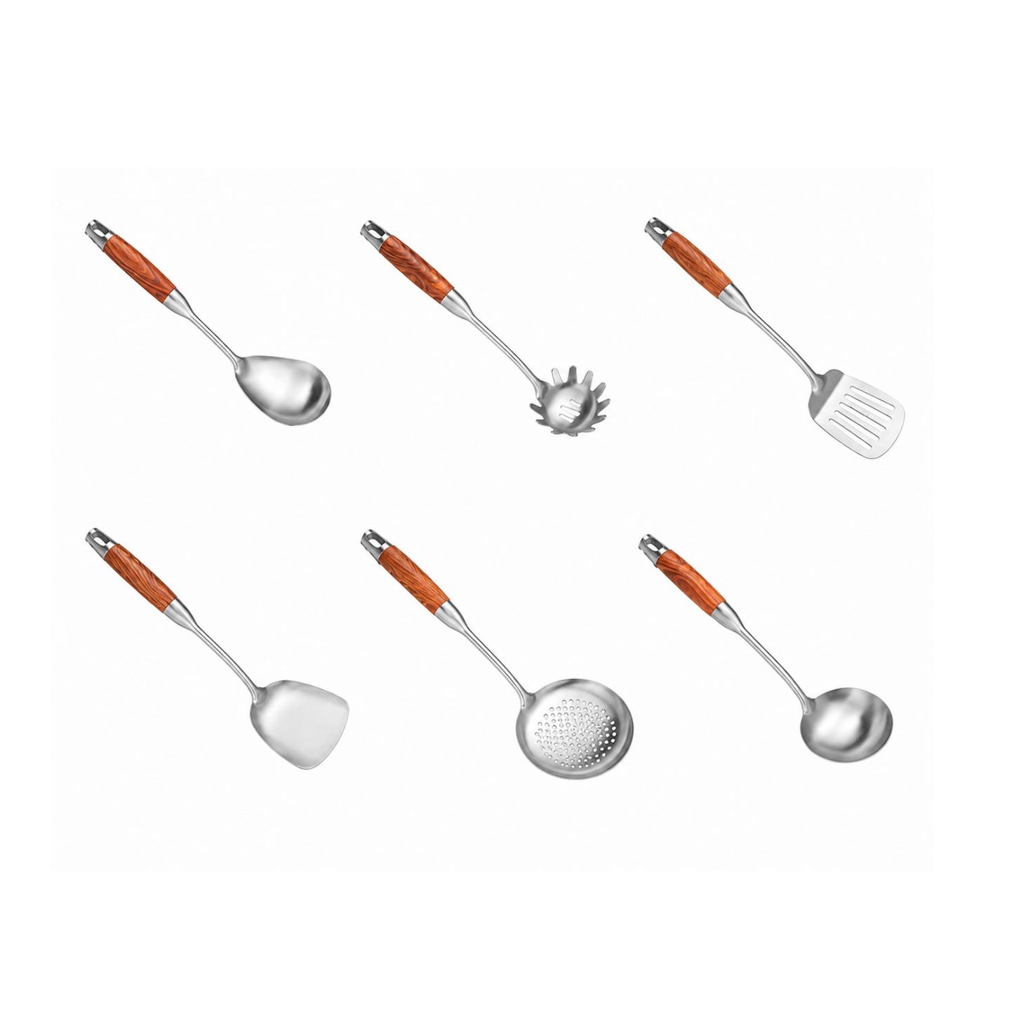 Home Collection Pack of 6 Stainless Steel Kitchen Utensil Set with Wooden Handles