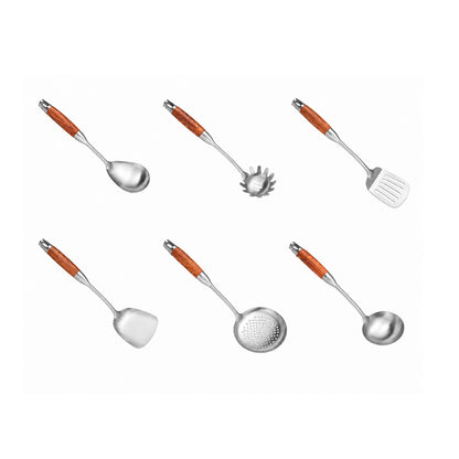 Home Collection Pack of 6 Stainless Steel Kitchen Utensil Set with Wooden Handles