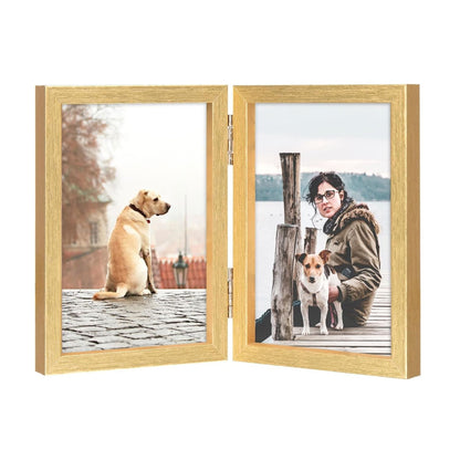 Home Collection Double Wooden Hinged Picture Frame 4x6 Inch Vertical Tabletop Display