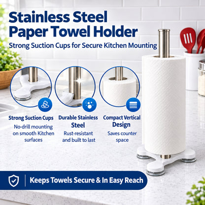Home Collection Stainless Steel Paper Towel Holder Countertop Suction Base White