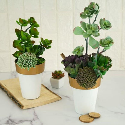 Home Collection 2Pcs Metallic Round Plastic Flower Plant Pots