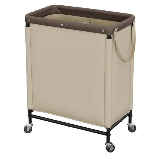 Home Collection 2 Section Rolling Laundry Hamper with Wheels 100L