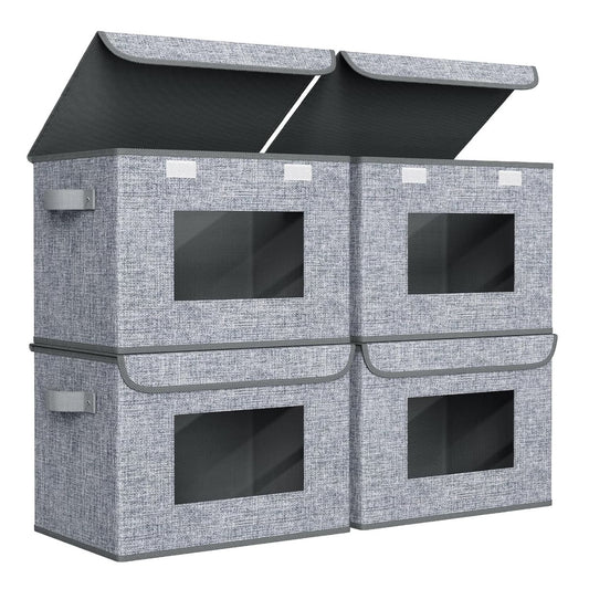 Home Collection Pack of 4 Large Foldable Storage Boxes with Lids