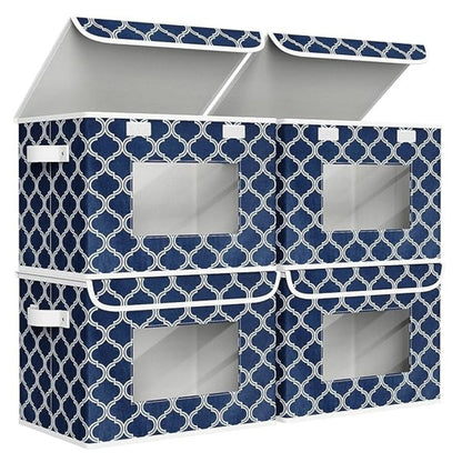 Home Collection Pack of 4 Large Foldable Storage Boxes with Lids