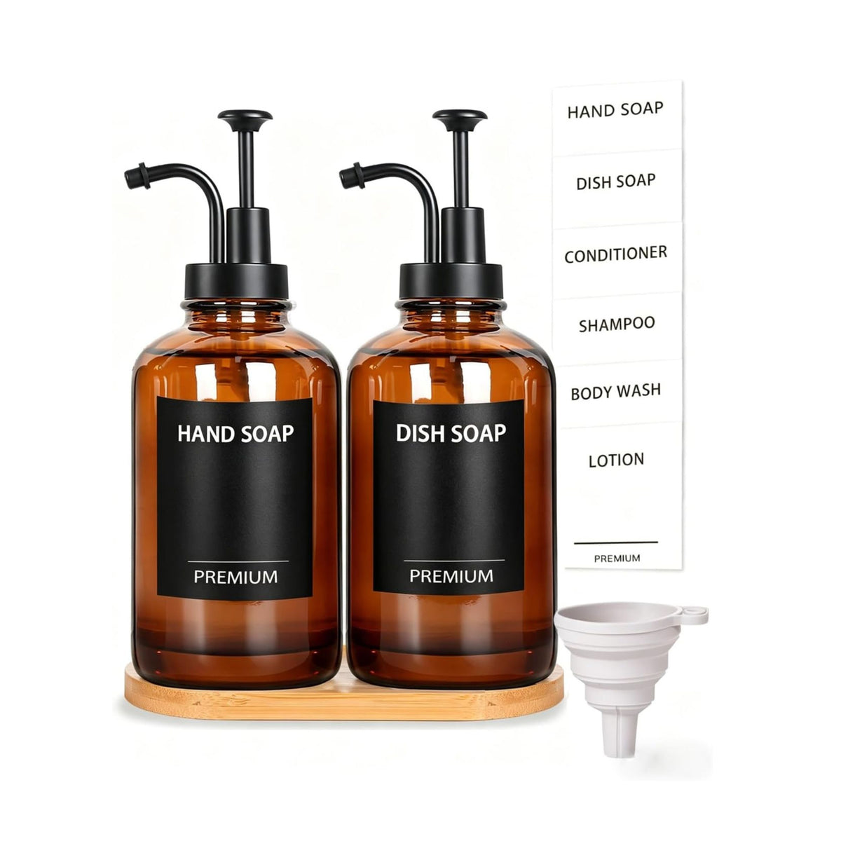 Home Collection Pack of 2 18Oz Clear Glass Soap Dispensers with Pumps Tray and Labels