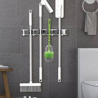 Home Collection Mop Broom Holder Wall Mount Metal Organizer Rack