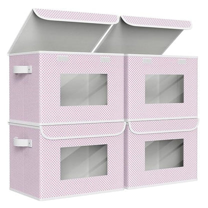 Home Collection Pack of 4 Large Foldable Storage Boxes with Lids