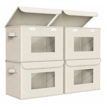 Home Collection Pack of 4 Large Foldable Storage Boxes with Lids