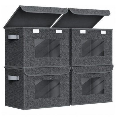 Home Collection Pack of 4 Large Foldable Storage Boxes with Lids
