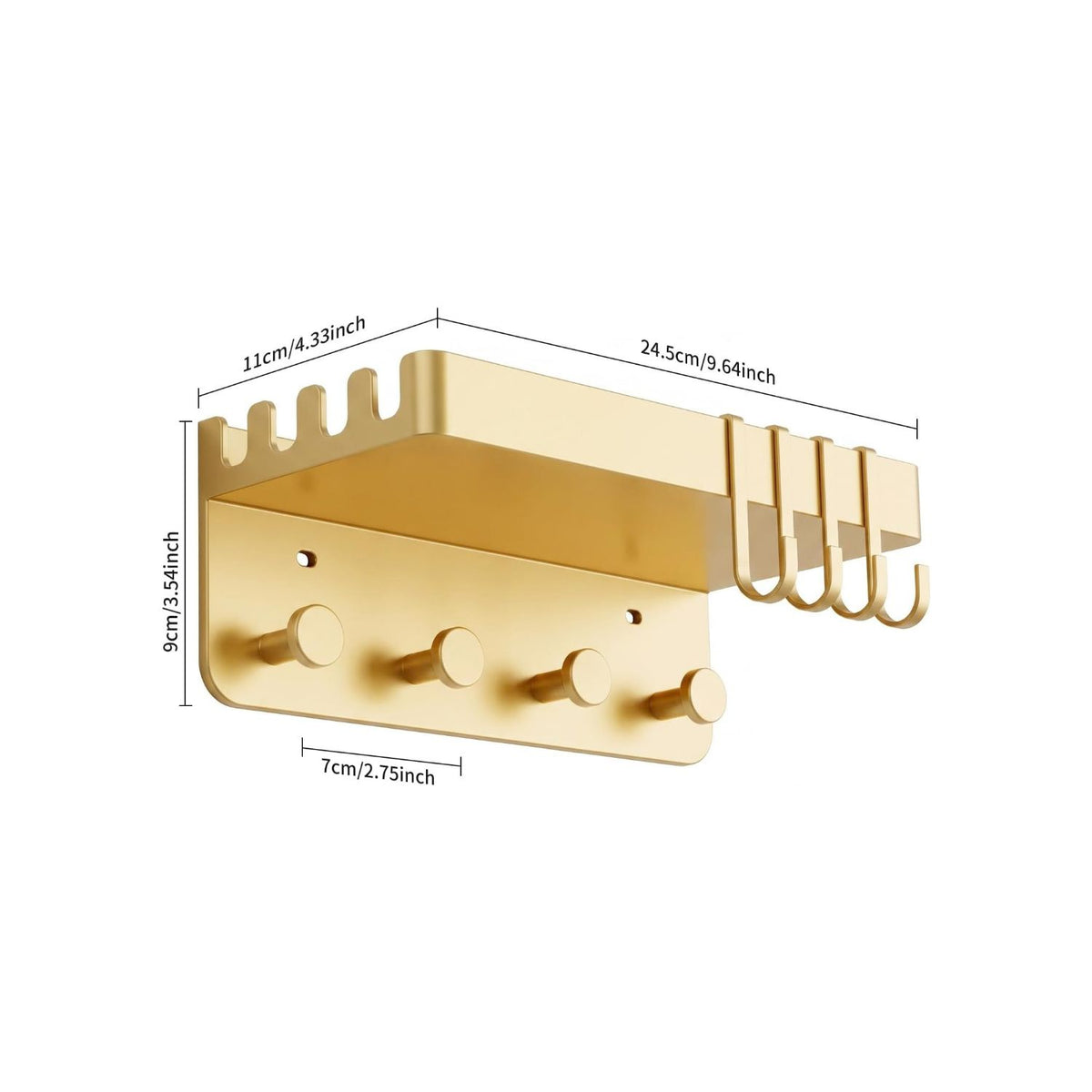 Home Collection Wall-Mounted Floating Bedside Shelf with Hooks for Bedroom Storage