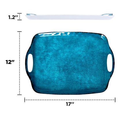 Home Collection Pack of 2 Melamine Serving Trays with Handles 17x12 Inch
